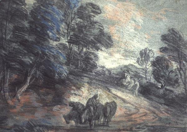 Paysage boisé avec chevaux buvant - Thomas Gainsborough