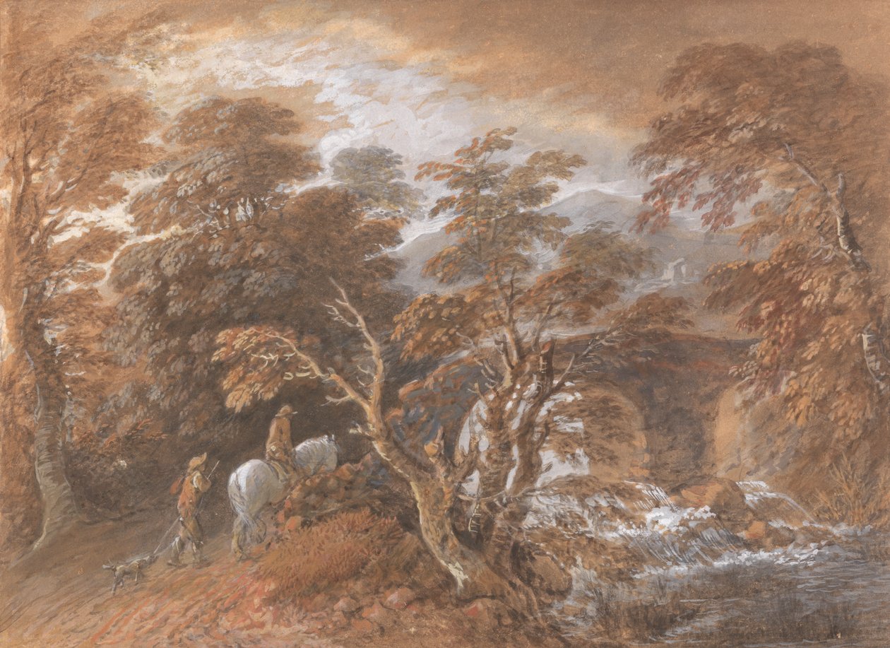 Paysage vallonné avec figures approchant un pont - Thomas Gainsborough