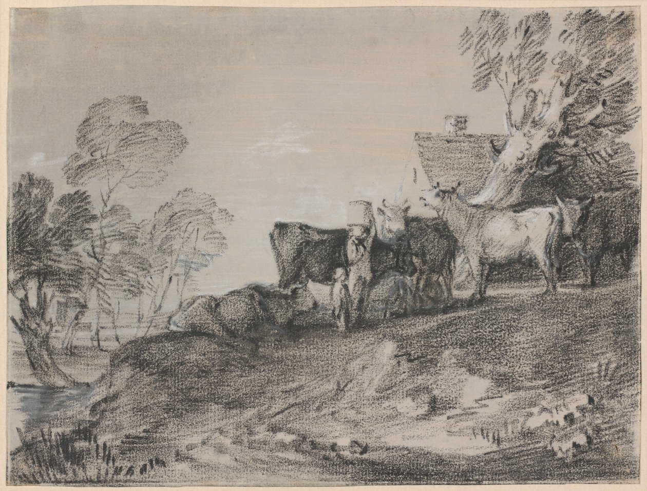 Paysage avec du bétail près d