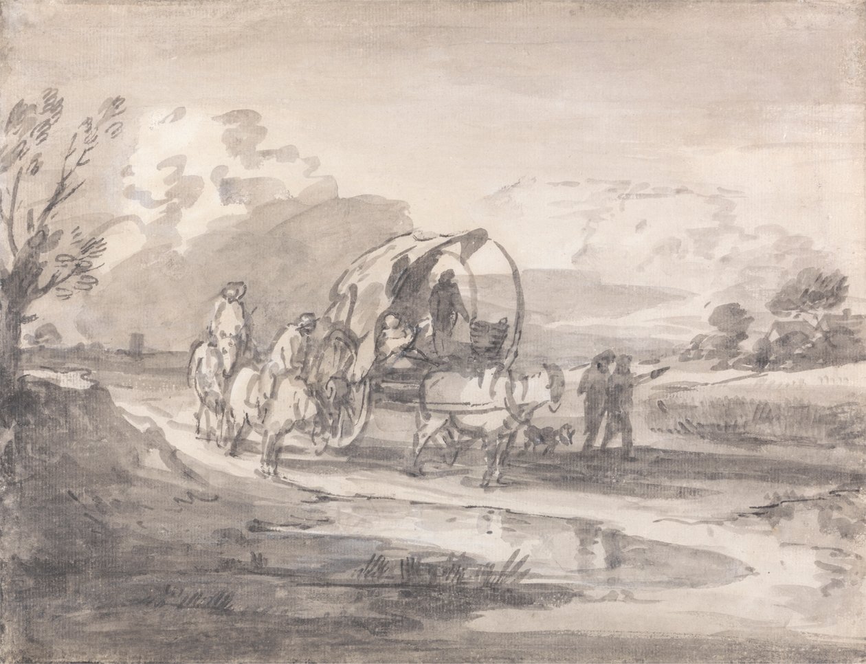 Paysage ouvert avec cavaliers et chariot couvert - Thomas Gainsborough