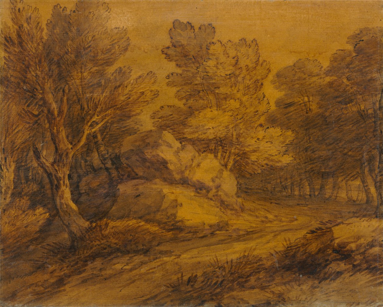 Scène avec une route sinueuse à travers un bois, c. 1770 - Thomas Gainsborough