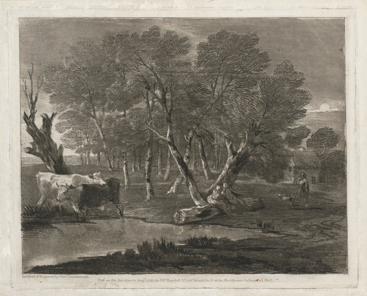 Paysage boisé avec des vaches près d