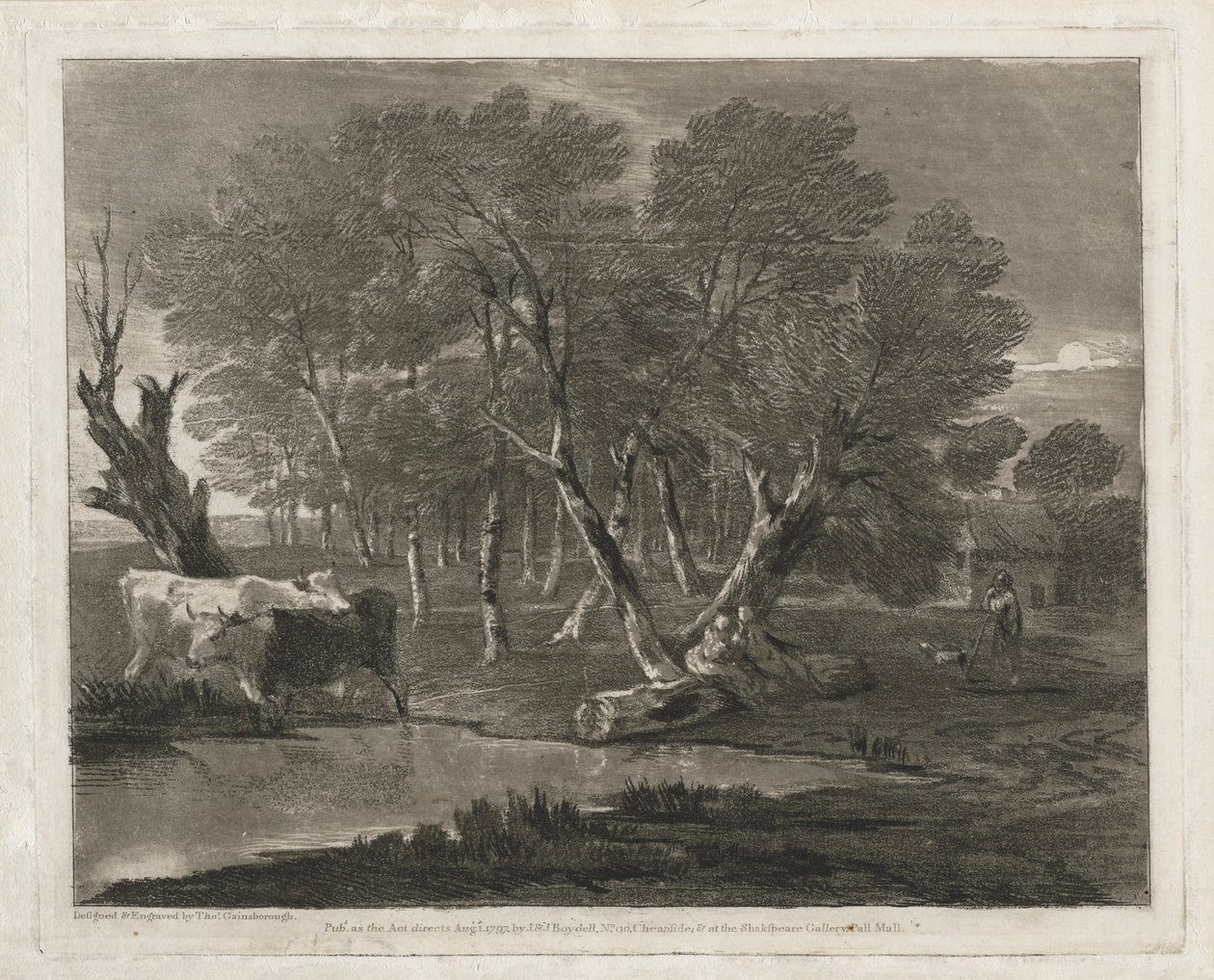 Paysage boisé avec vaches près d