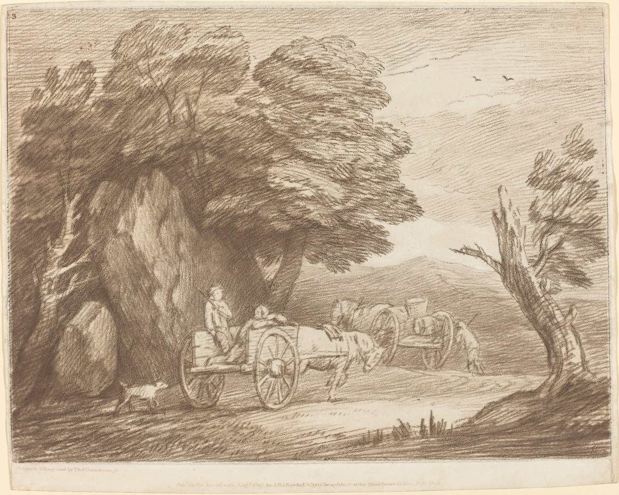 Paysage boisé avec deux charrettes et des figures - Thomas Gainsborough