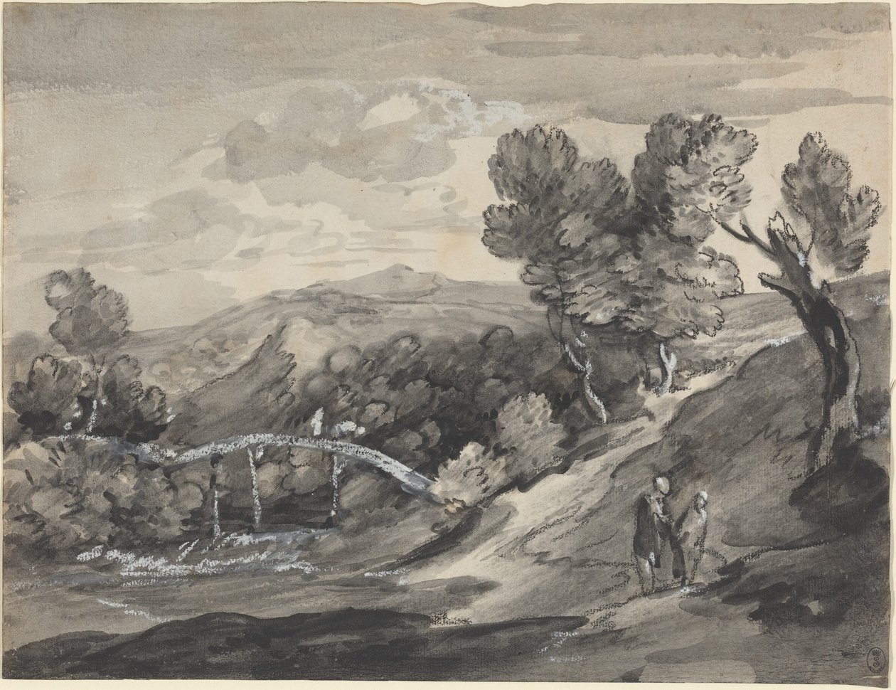 Paysage de hautes terres boisé avec un pont - Thomas Gainsborough