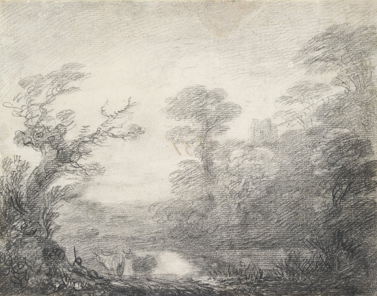 Paysage Boisé avec Berger, Vaches et Clocher - Thomas Gainsborough
