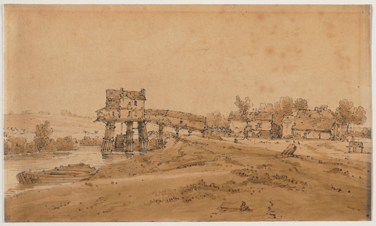 Une sélection de vingt des vues les plus pittoresques de Paris : Le moulin à eau au-dessus du pont de Charenton - Thomas Girtin