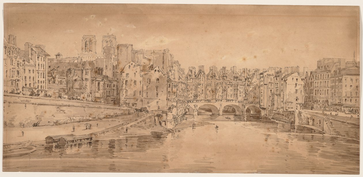 Une sélection de vingt des vues les plus pittoresques de Paris : Vue du Pont St. Michel, prise du Pont Neuf - Thomas Girtin