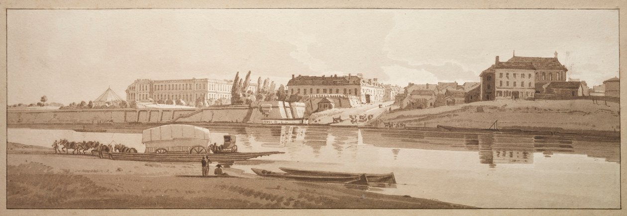 Une sélection de vingt vues parmi les plus pittoresques de Paris : Vue du palais et du village de Choisi sur les bords de la Seine - Thomas Girtin