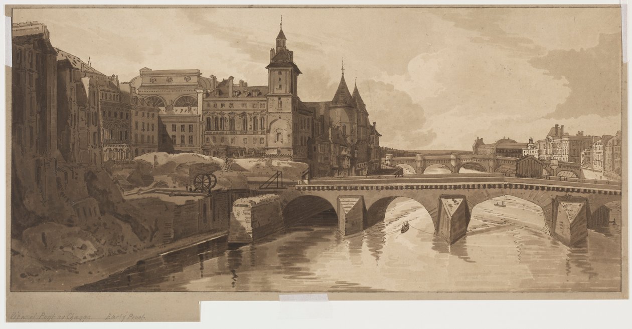 Sélection de vingt des vues les plus pittoresques de Paris : Vue du Pont au Change, 1802 - Thomas Girtin
