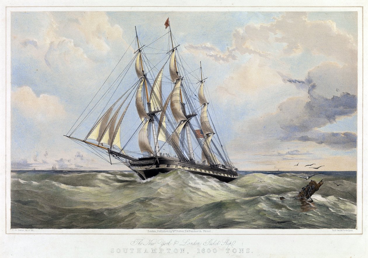 Le voilier de la ligne de New York (États-Unis) Londres (Angleterre), Southampton (capacité 1600 tonnes). Lithographie en couleur par Thomas Goldsworth Dutton (1819-1891) - Thomas Goldsworth Dutton