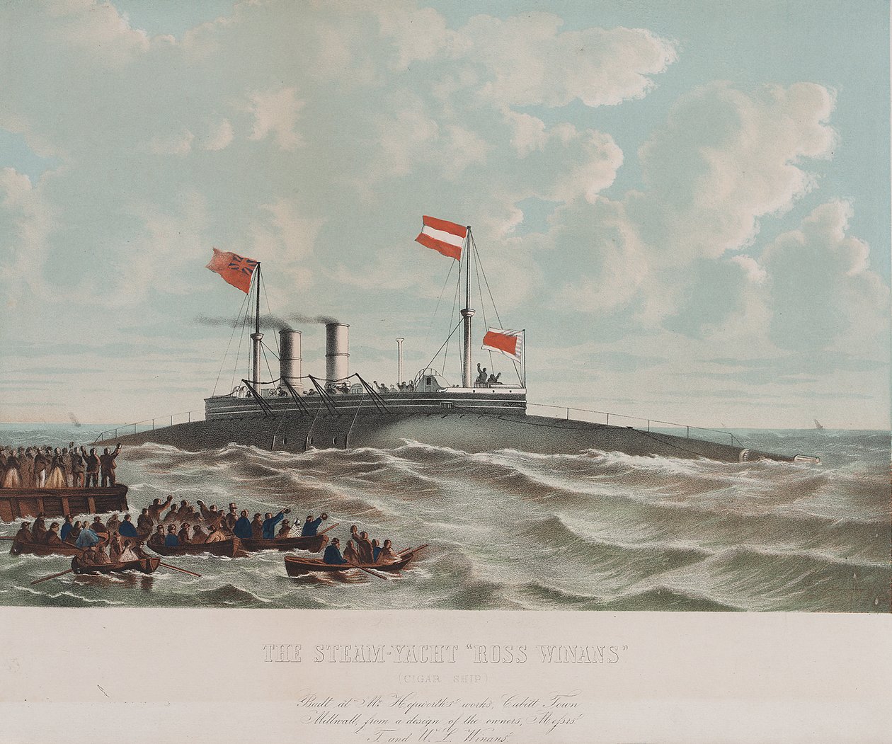 Le yacht à vapeur Ross Winan (bateau cigare), construit à Millwall (Angleterre). Lithographie par Thomas Goldsworth Dutton (ca. 1819-1891) - Thomas Goldsworth Dutton