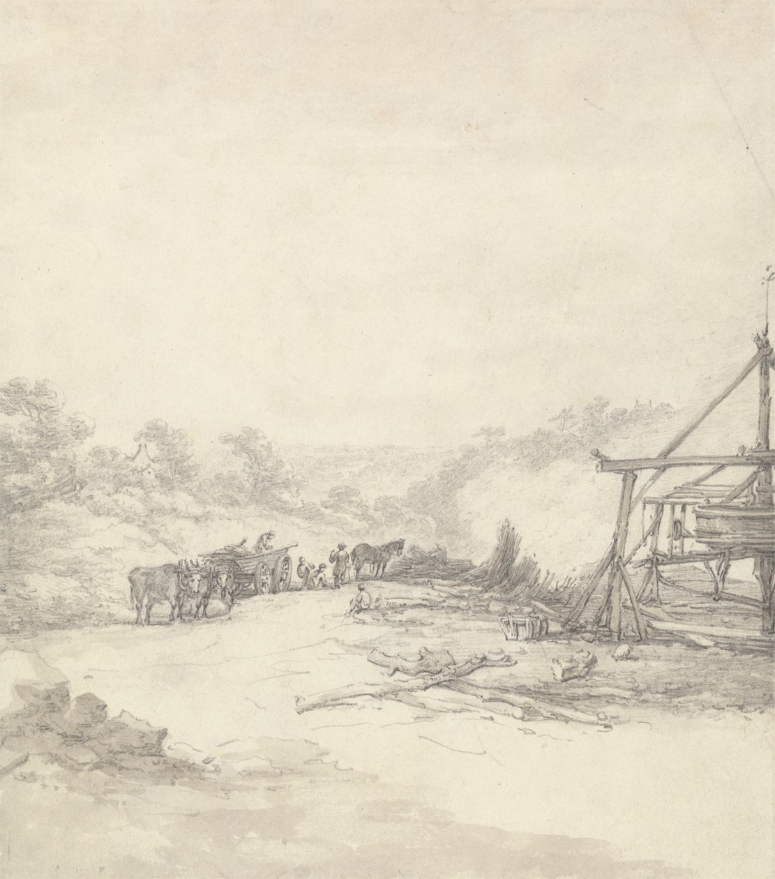 Déchargement des supports de fosse à Coalbrookdale - Thomas Hearne