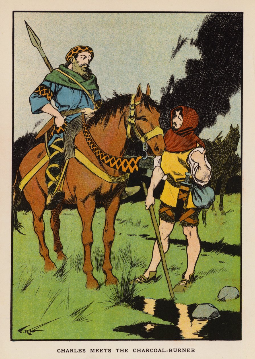 Charles rencontre le charbonnier (lithographie couleur) - Thomas Heath Robinson