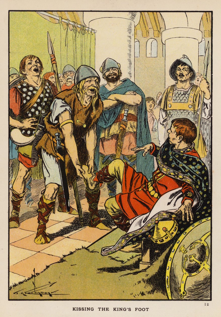 Embrasser le pied du roi (lithographie couleur) - Thomas Heath Robinson