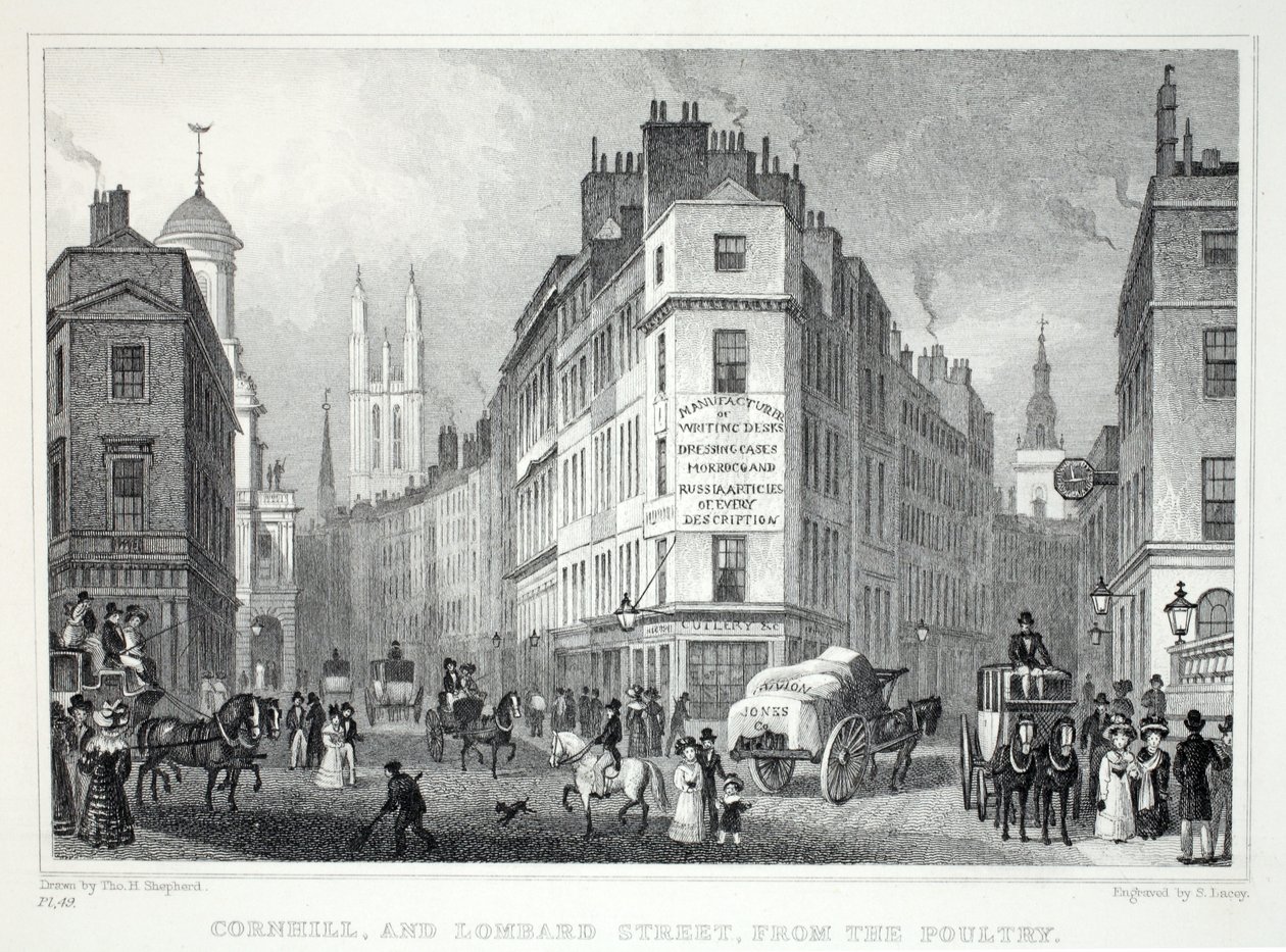Cornill et Lombard Street, depuis le Poultry, de 