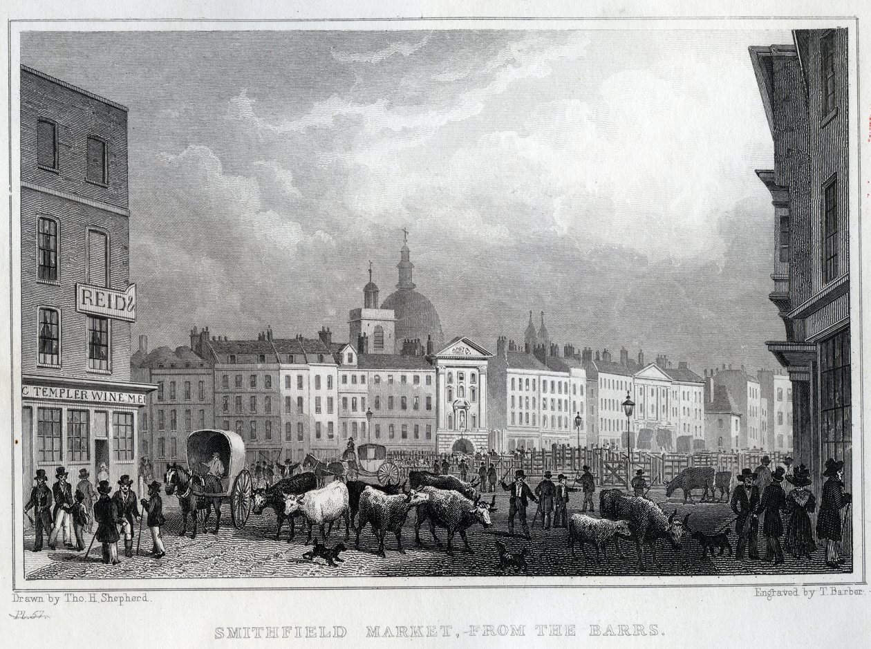 Marché de Smithfield depuis les Barrs, gravé par Thomas Barber, c.1830 - Thomas Hosmer Shepherd