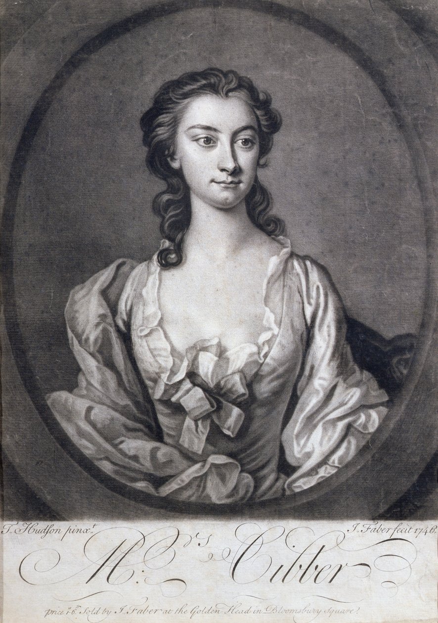 Portrait de Mme Cibber (1714-66), actrice et chanteuse, gravé par John Faber, 1746 - Thomas Hudson