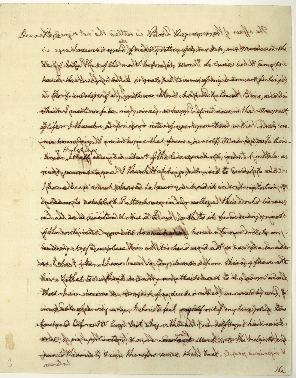 Lettre autographe signée en tant que ministre des États-Unis en France, à Dr. John Page - Thomas Jefferson