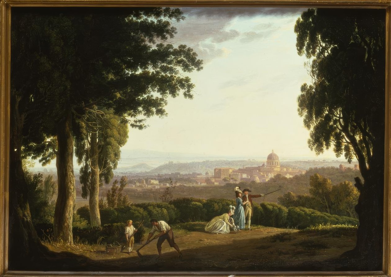 Figures élégantes sur une colline avec vue lointaine de Rome - Thomas Jones