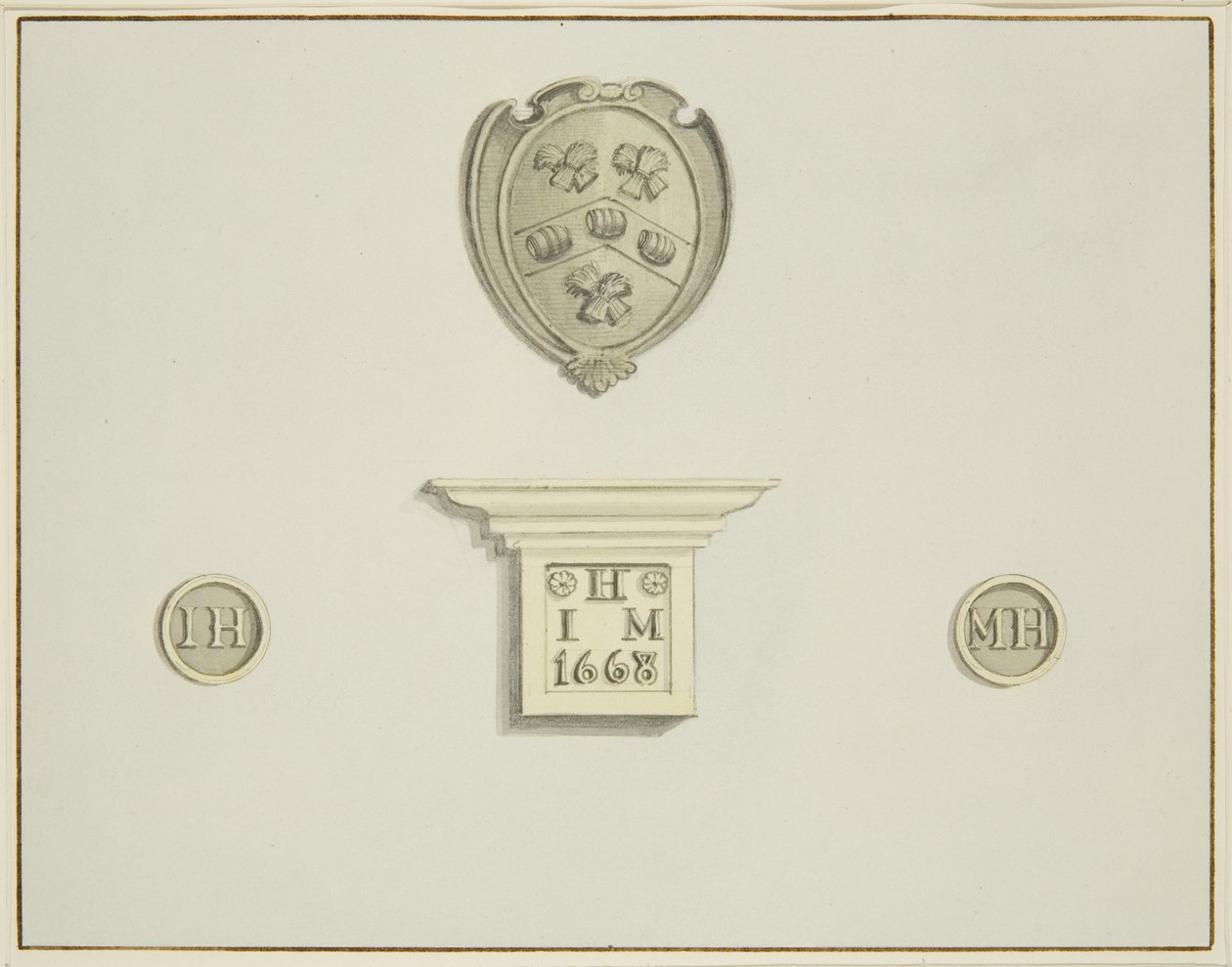Armoiries des brasseurs et autres détails, sur la cheminée au 13 Temple Street - Thomas Leeson the Elder Rowbotham