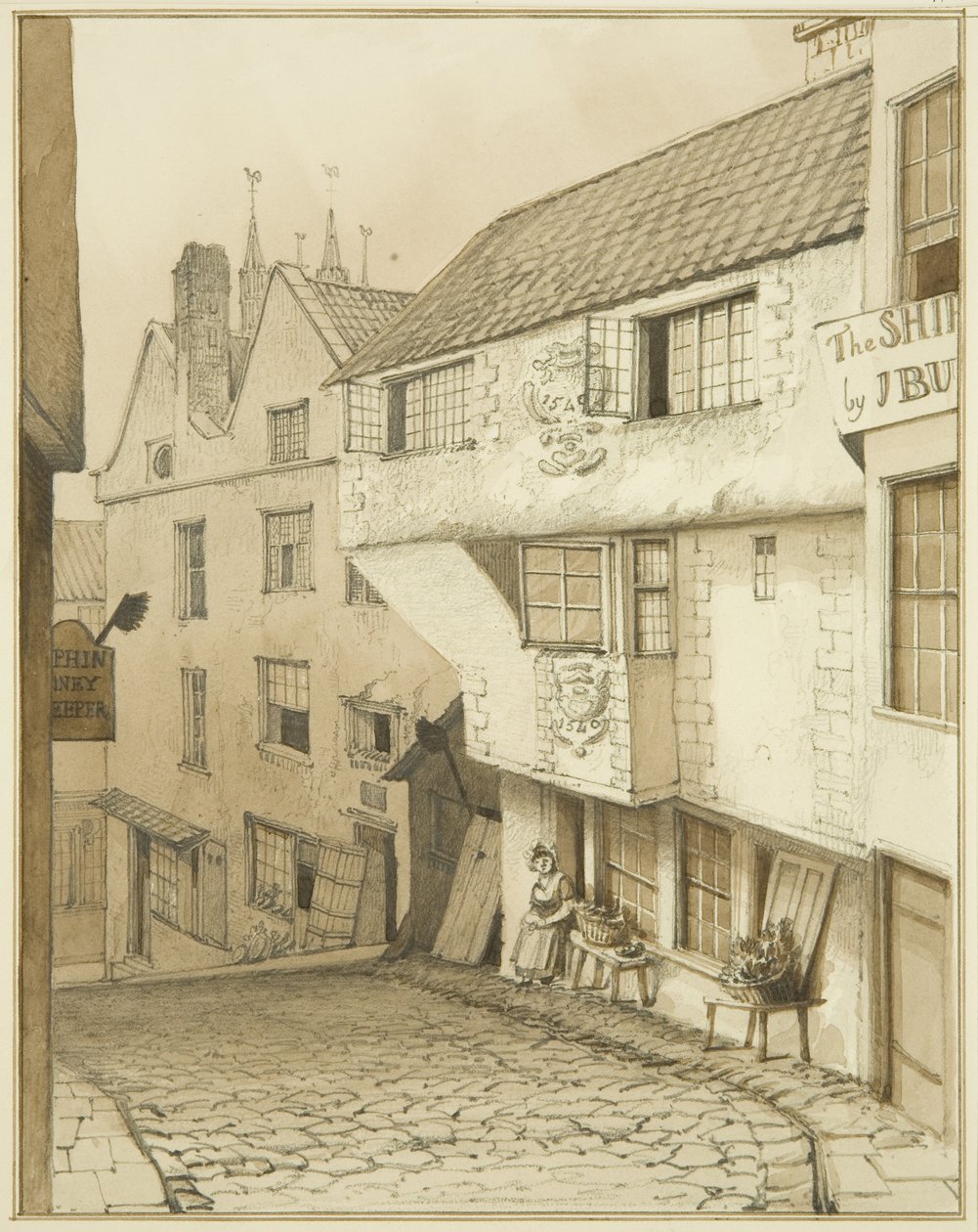 Extrémité inférieure de Steep Street, avec maison - Thomas Leeson the Elder Rowbotham