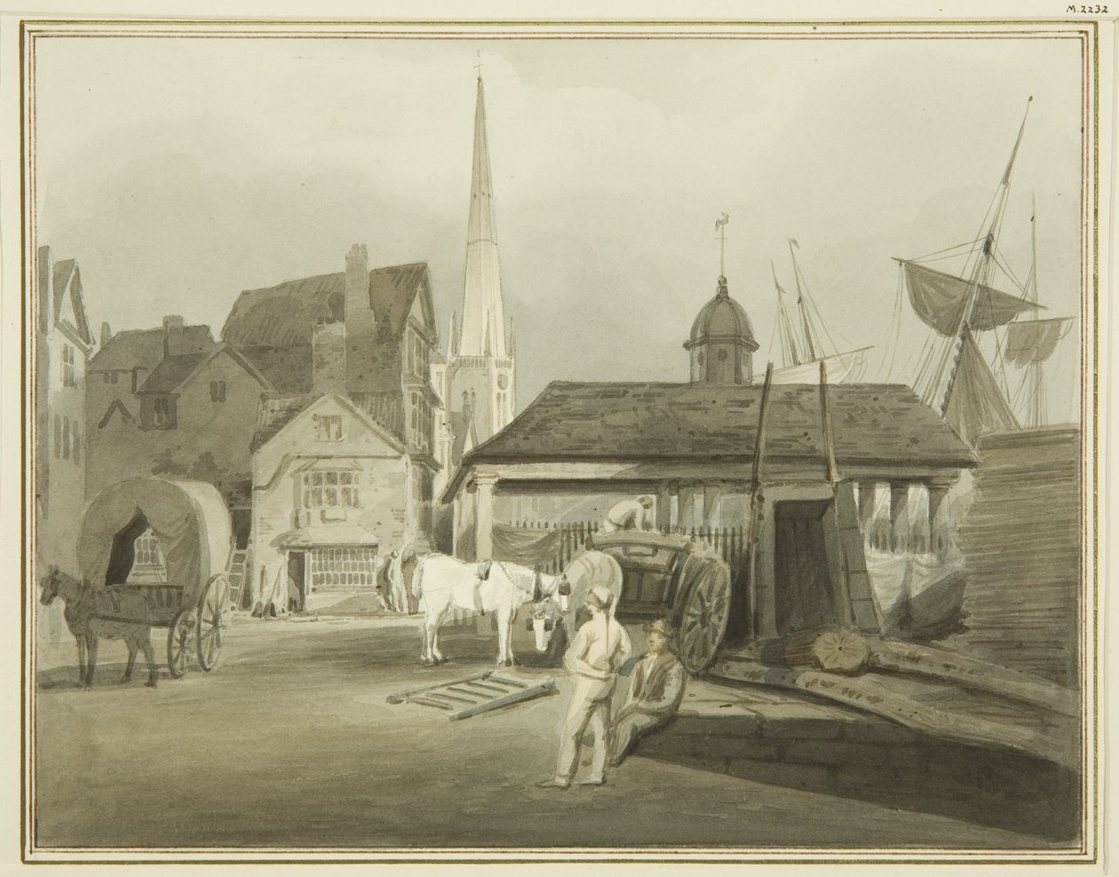 Extrémité nord-est de King Street, montrant le marché gallois en 1802 - Thomas Leeson the Elder Rowbotham