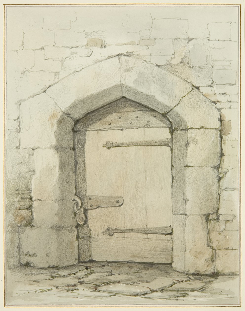 Ancienne arche et porte dans Tower Lane en face de la sacristie de l