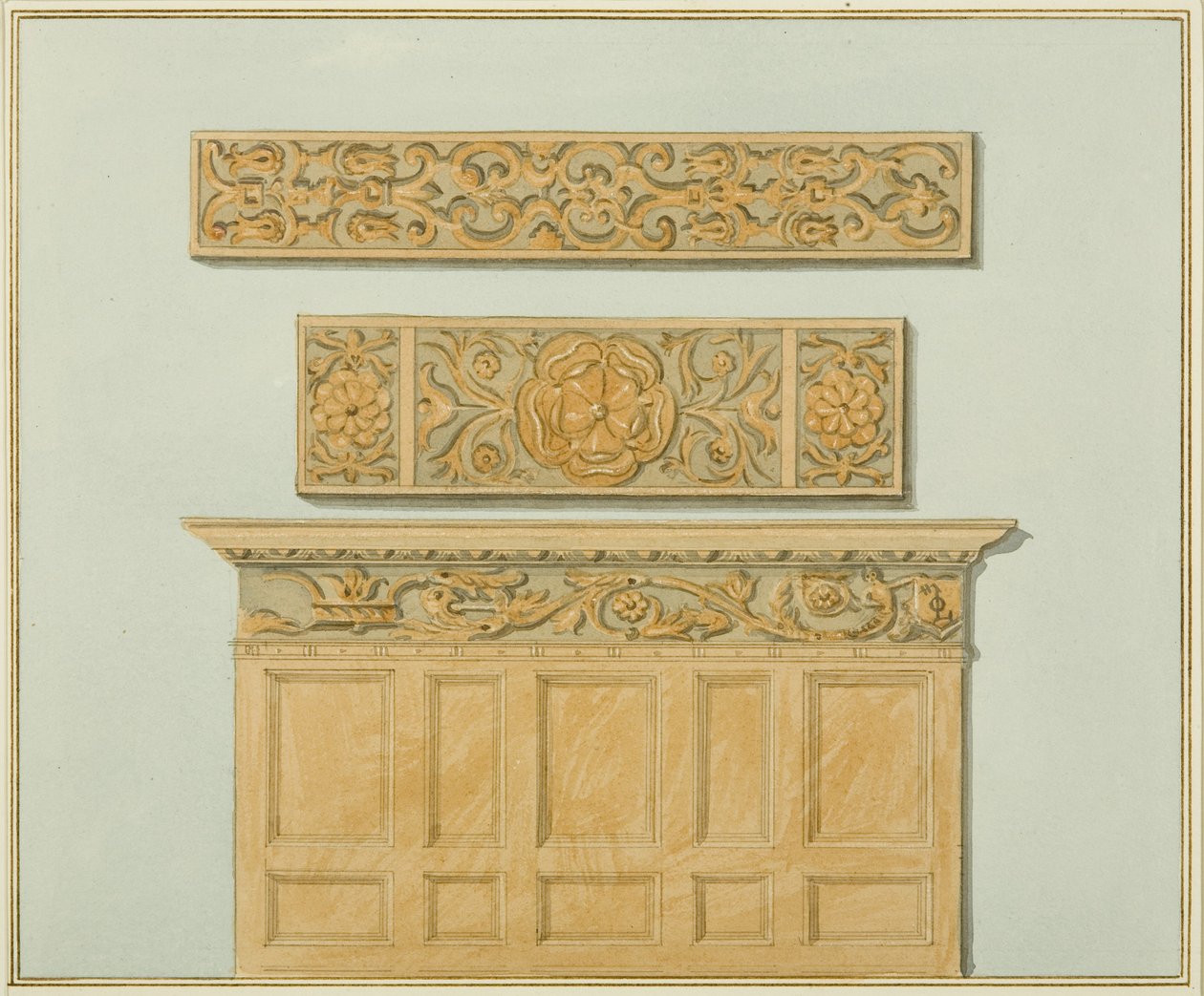 Parties du lambris et de la frise, dans le manoir de Langton - Thomas Leeson the Elder Rowbotham