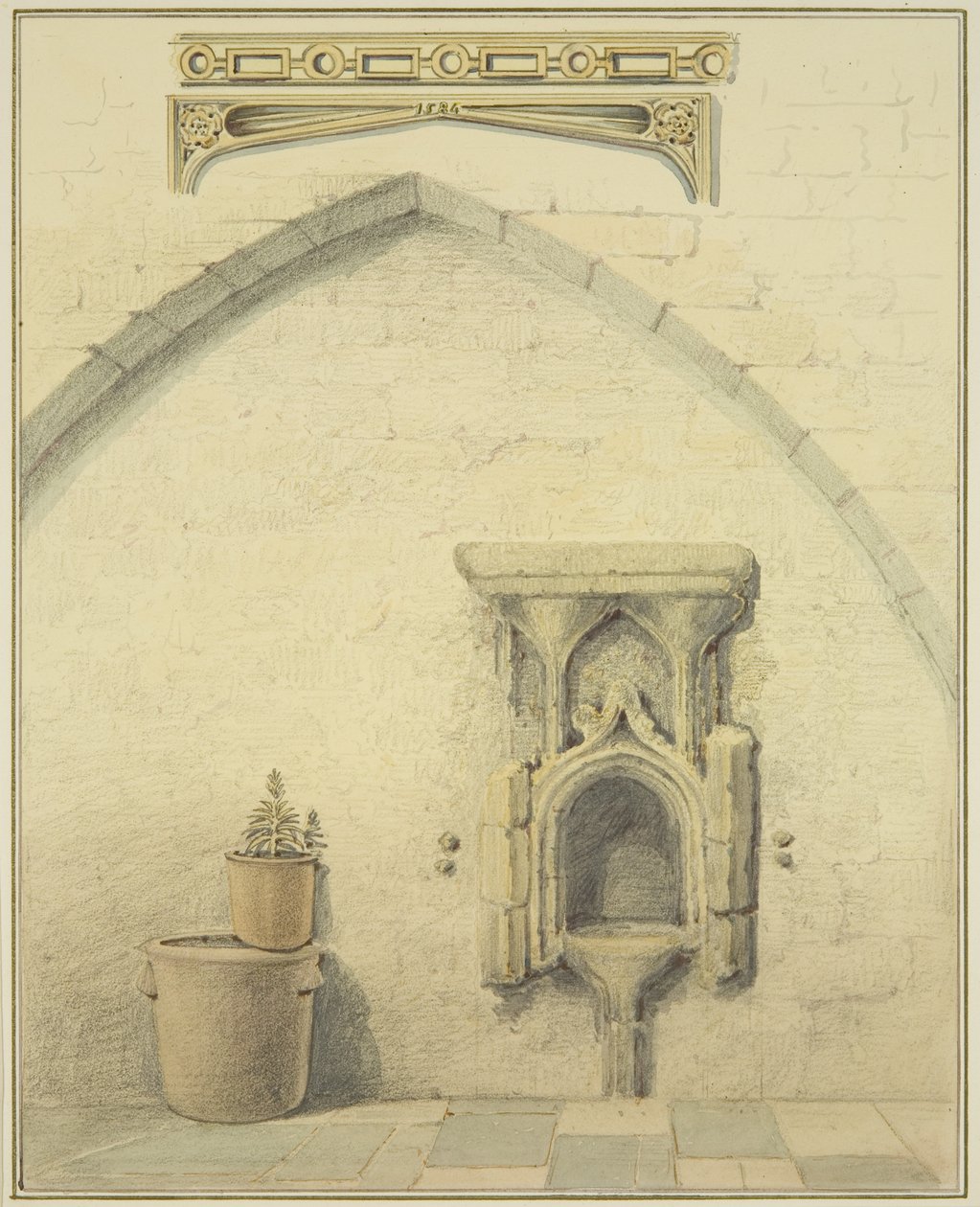 Piscine, frise et écoinçons dans la cour du 131 Temple Street - Thomas Leeson the Elder Rowbotham