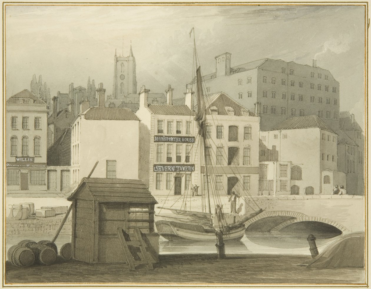 Le pont de pierre à la tête du quai (Saint-Gilles), avec la maison de sucre de Host Street - Thomas Leeson the Elder Rowbotham