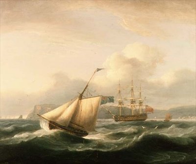 Un deux-ponts ancré dans le port de Torbay, avec un cutter au premier plan - Thomas Luny