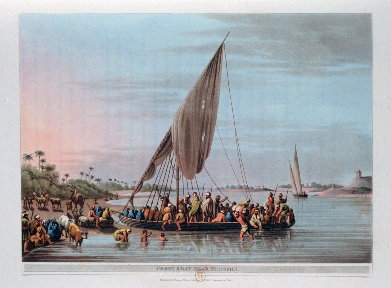 Bateau ferry près de Nedssili, Égypte, 1801 - Thomas Milton