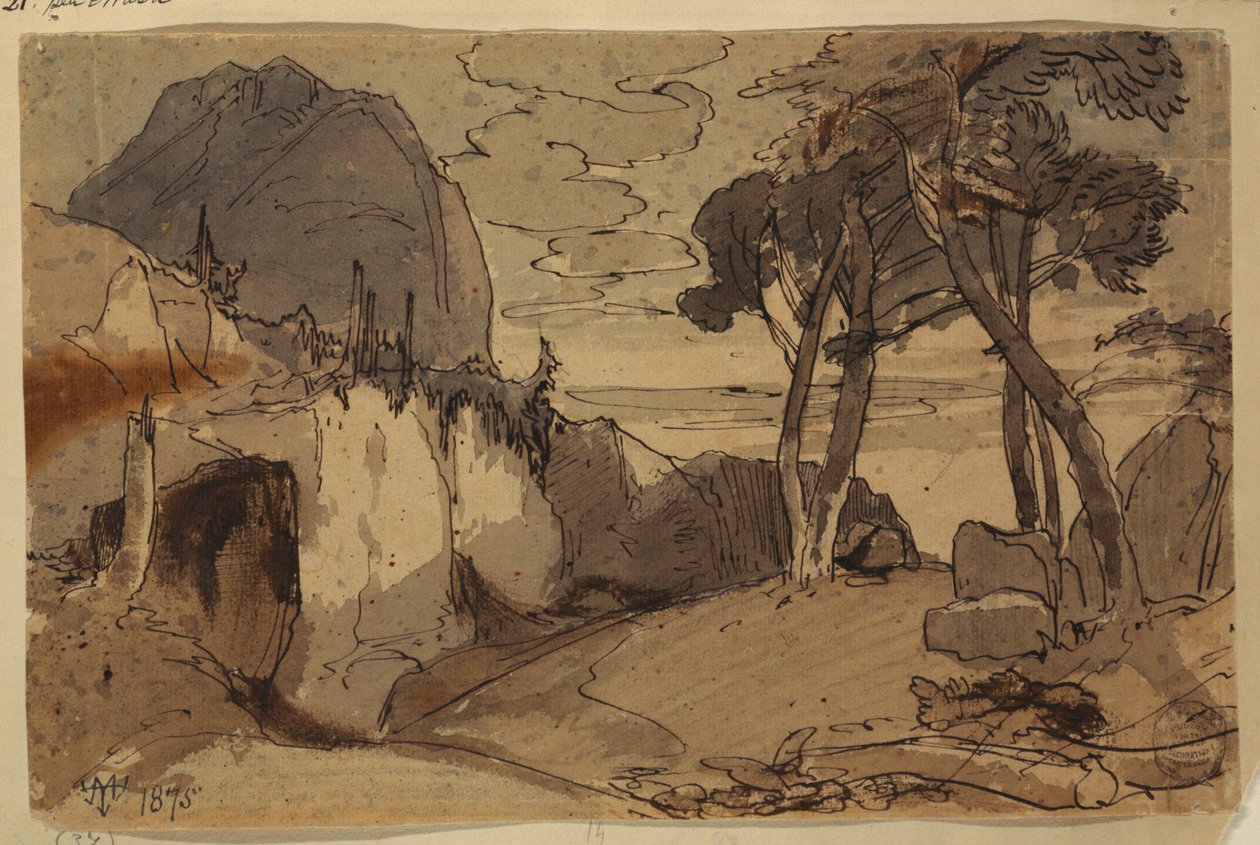 Dessin, Route dans un paysage de montagne, 1875 - Thomas Moran