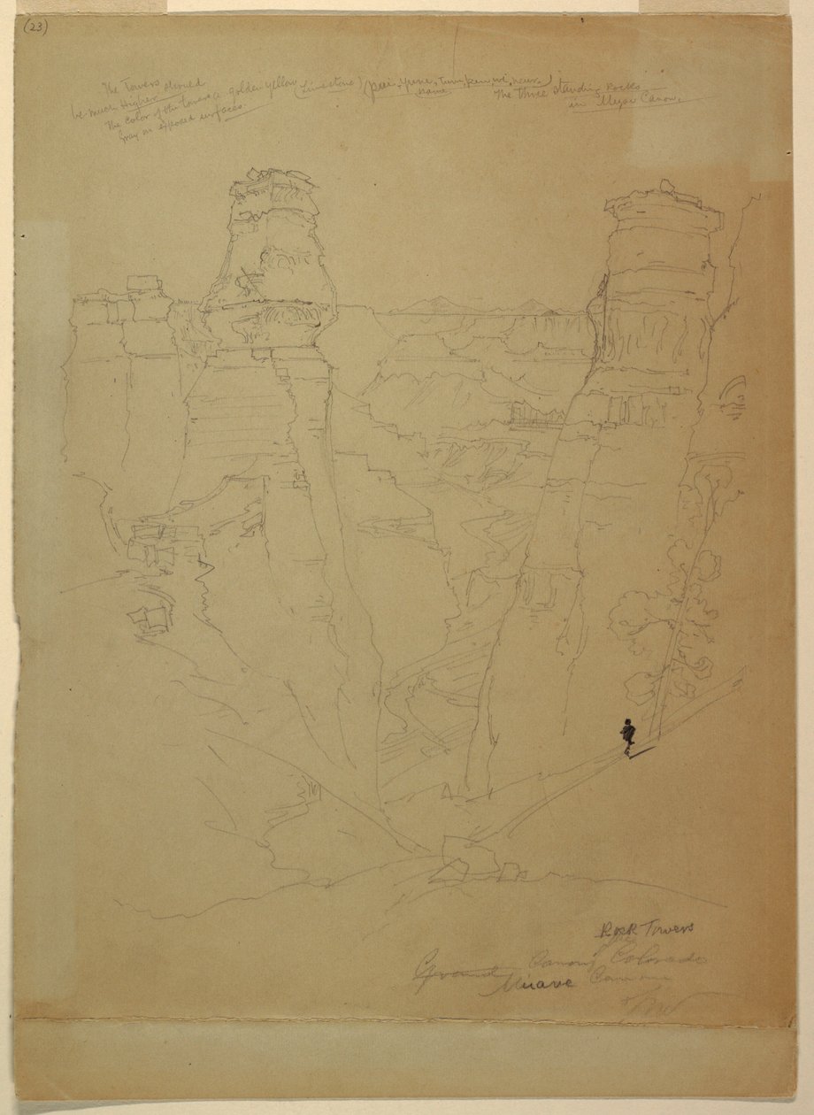 Dessin, Tours rocheuses dans le canyon de Muave [Muav], Colorado, 1873 - Thomas Moran
