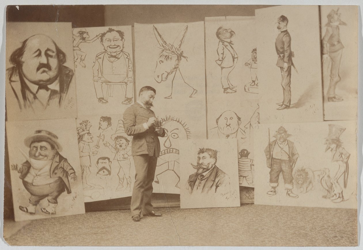 Portrait en pied de Thomas Nast avec un groupe de caricatures - Thomas Nast