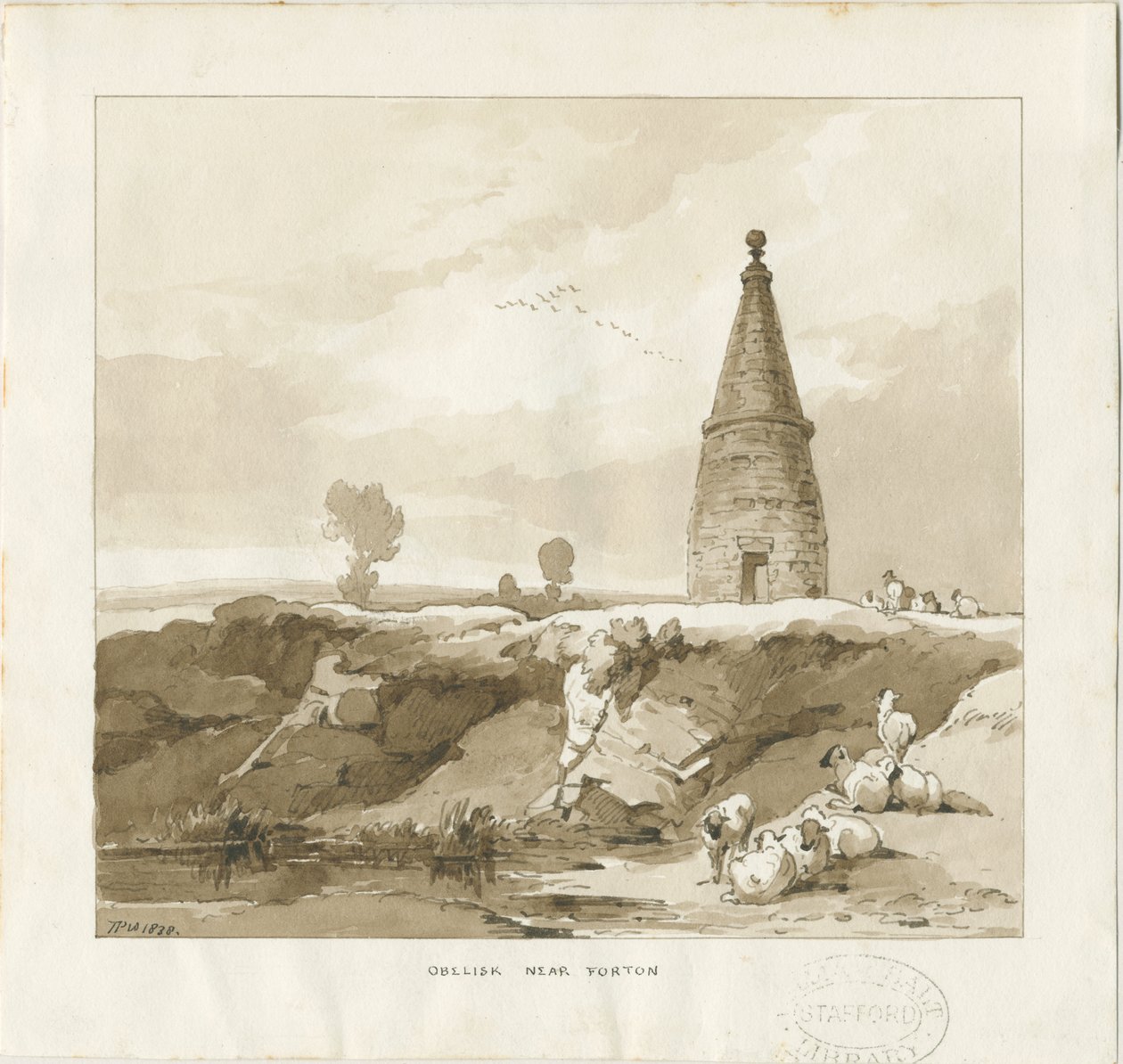 Forton - Obélisque : dessin au lavis - Thomas Peploe Wood