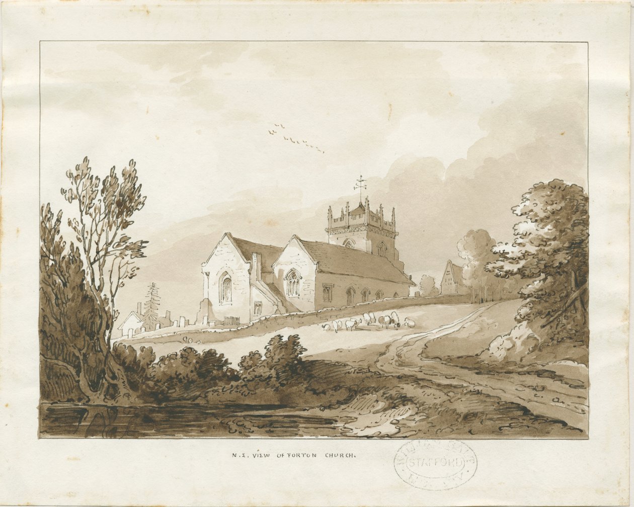 Église de Forton : dessin au lavis, nd [?1838] - Thomas Peploe Wood