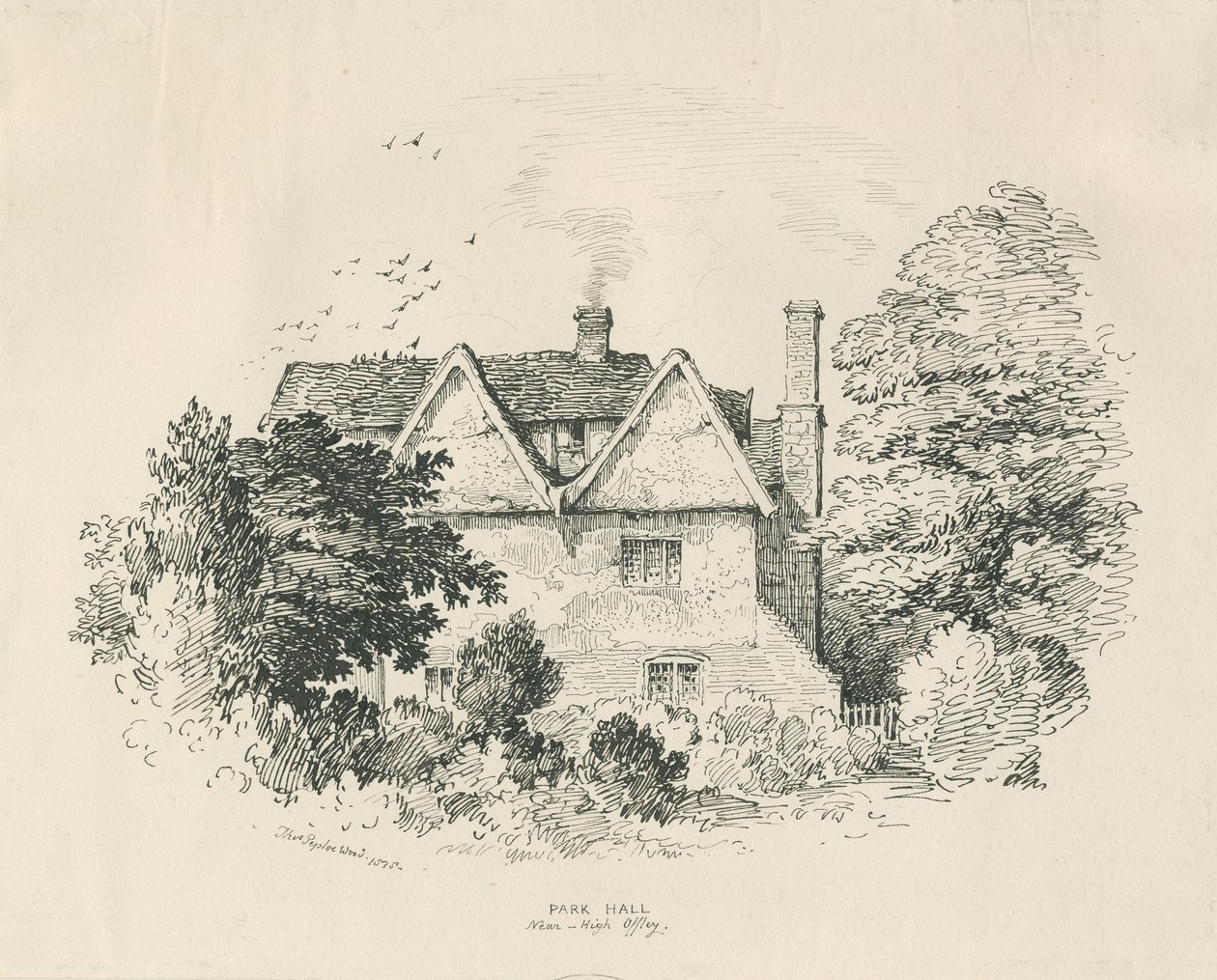 High Offley - Park Hall (dessin à la plume et encre) - Thomas Peploe Wood