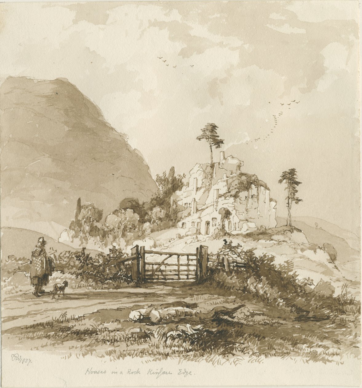Kinver Edge : dessin sépia, 1837 - Thomas Peploe Wood