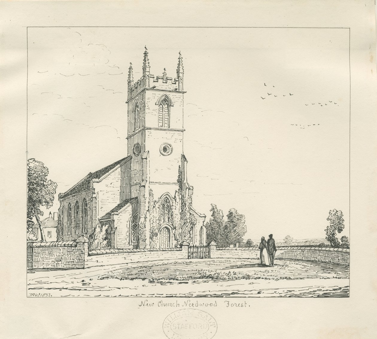 Needwood - "Nouvelle Église" (dessin à la plume, 1837) - Thomas Peploe Wood