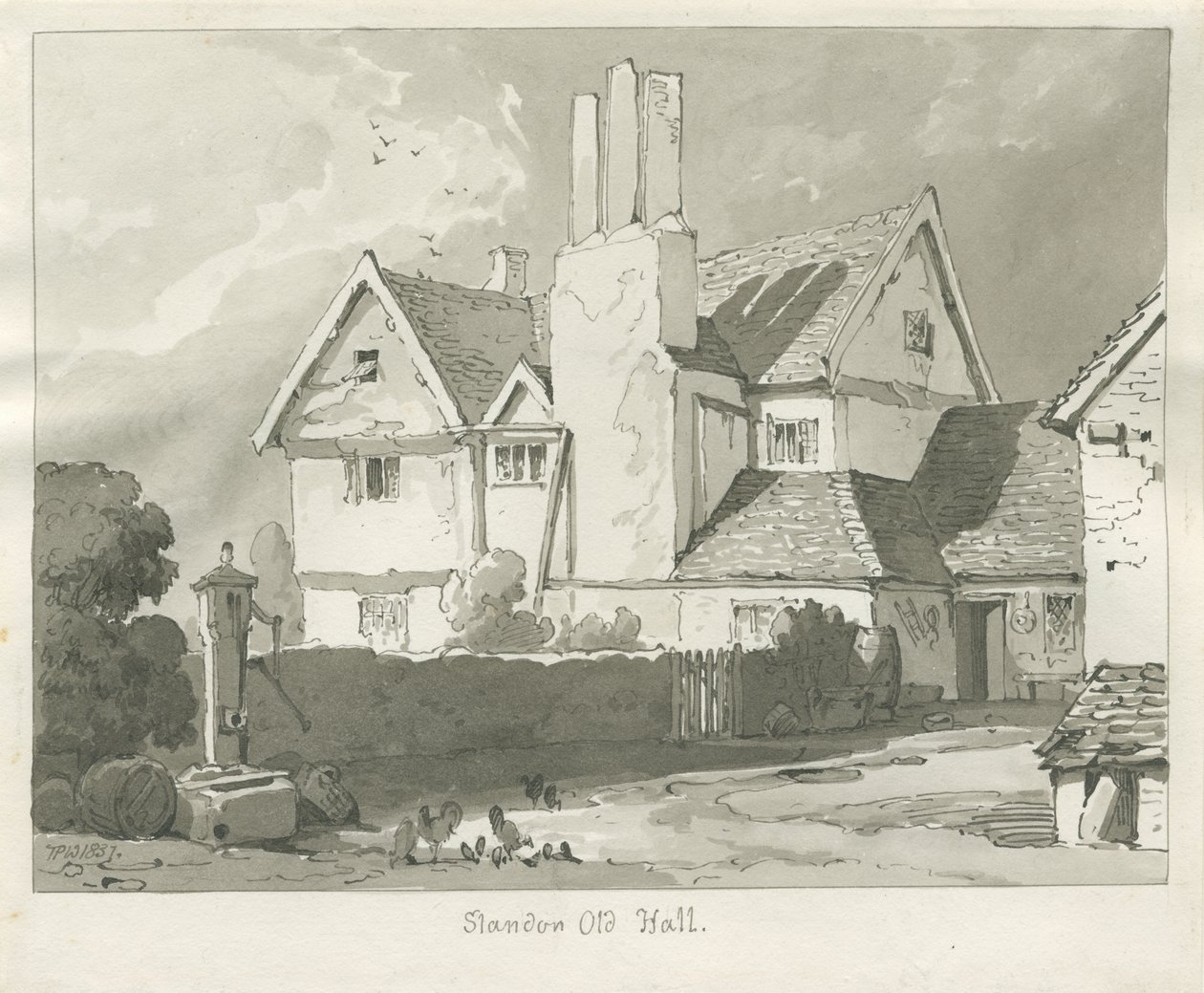 Standon Hall : dessin à la sépia - Thomas Peploe Wood