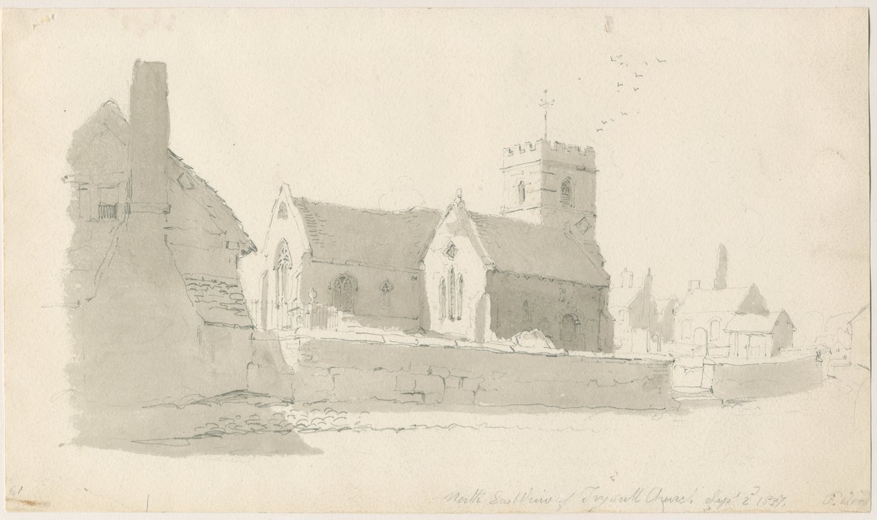 Église de Trysull: dessin au crayon, 2 sep 1837 - Thomas Peploe Wood