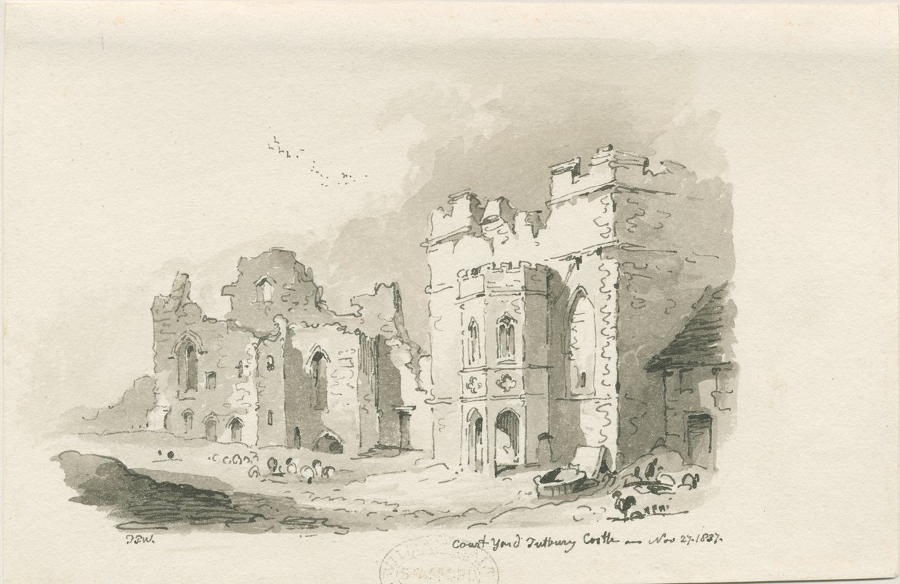 Château de Tutbury - Cour : dessin à la plume et au lavis, 27 nov. 1837 - Thomas Peploe Wood