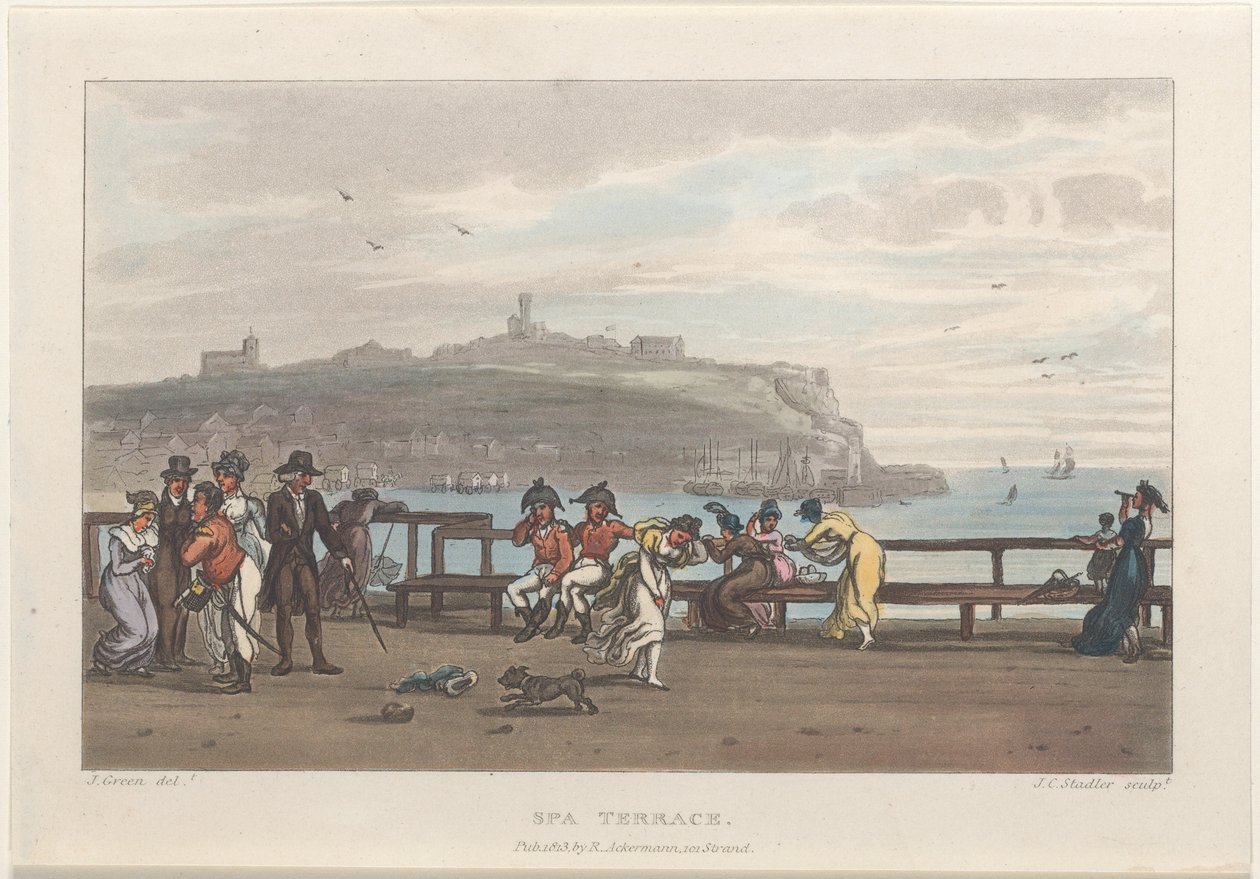Terrasse du spa, des Esquisses poétiques de Scarborough - Thomas Rowlandson, Joseph Constantine Stadler, J. Bluck