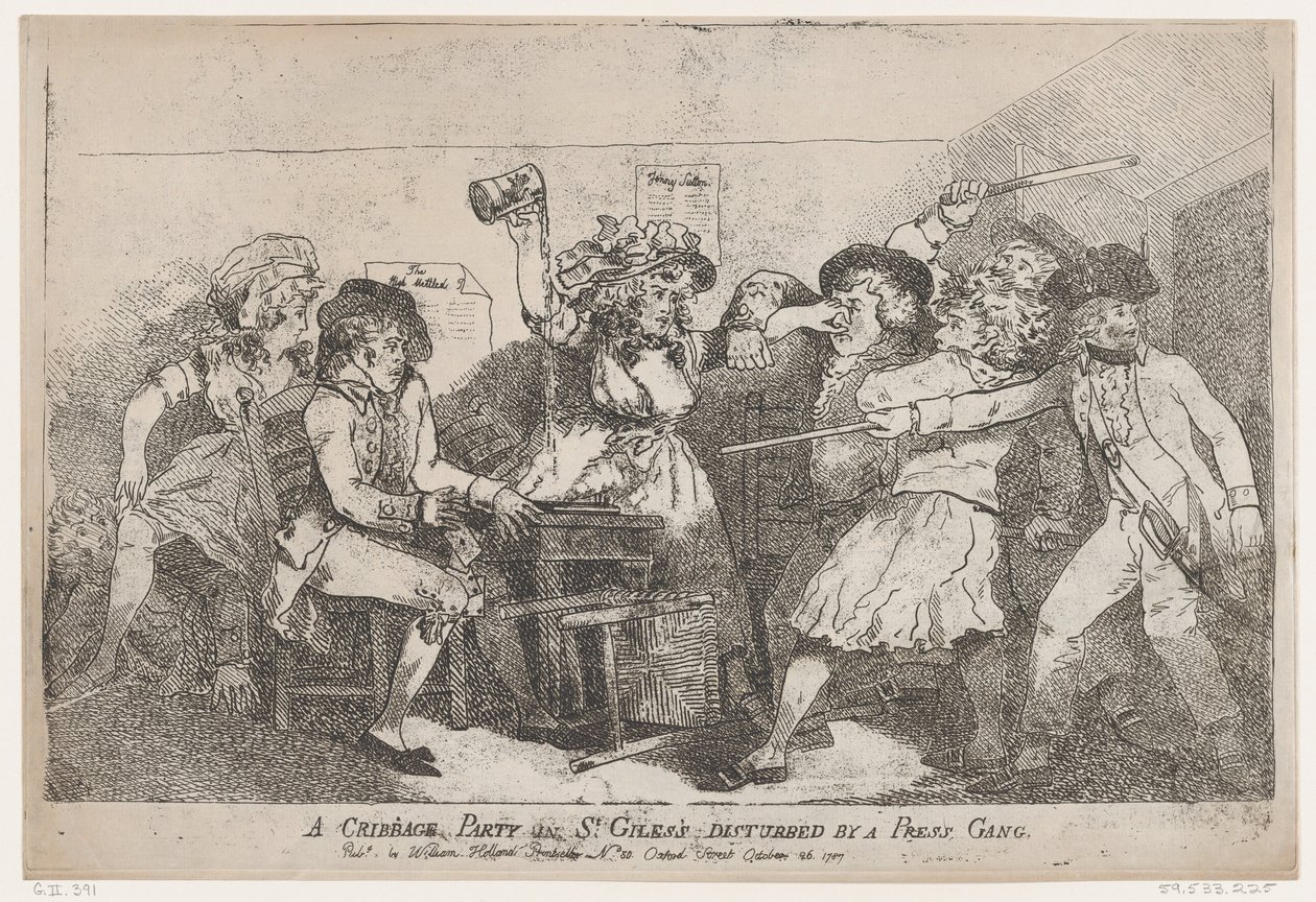 Une partie de cribbage à St. Giles interrompue par une presse-gang - Thomas Rowlandson
