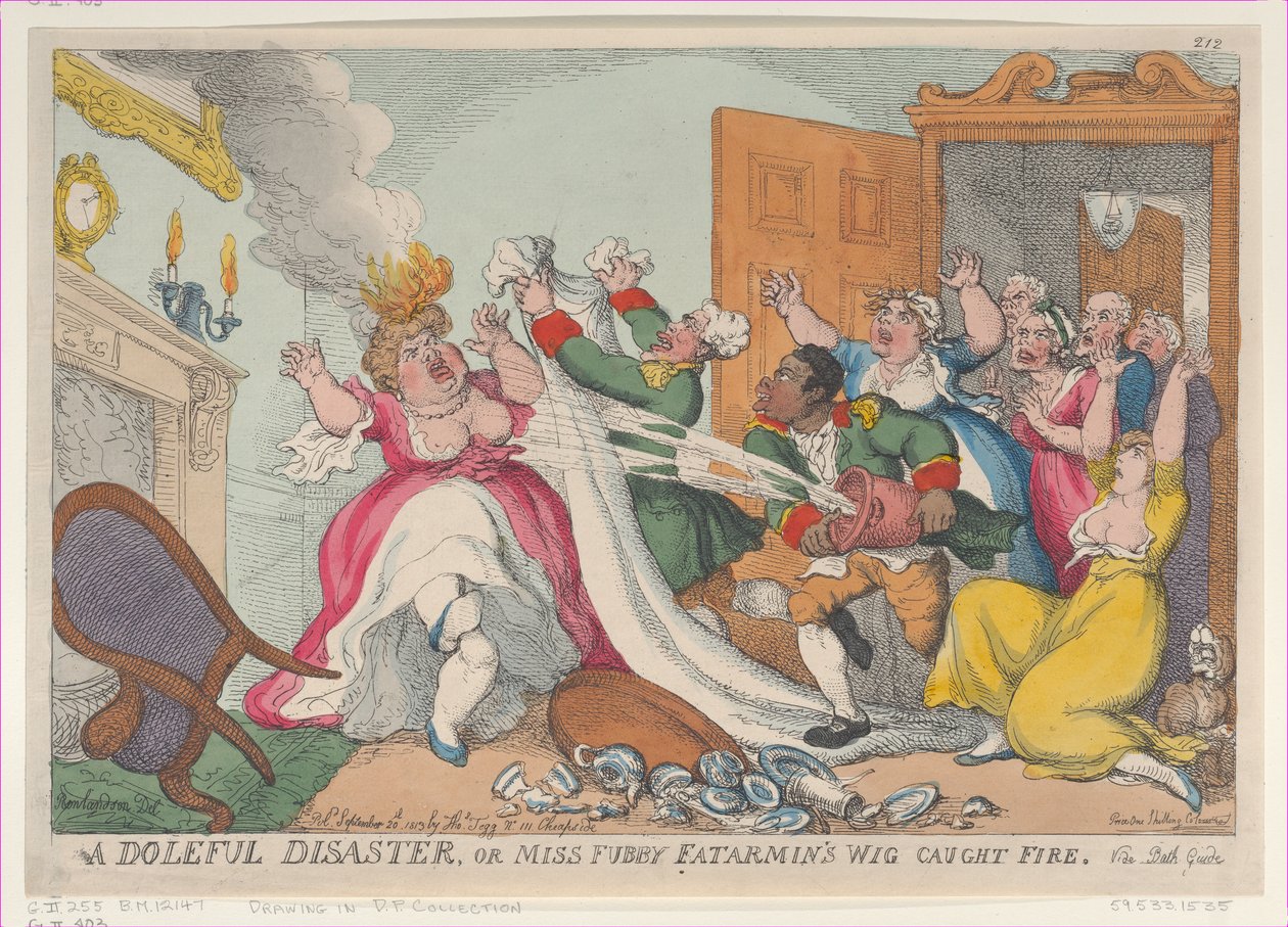 Un désastre lugubre, ou la perruque de Miss Fubby Fatarmin a pris feu - Thomas Rowlandson
