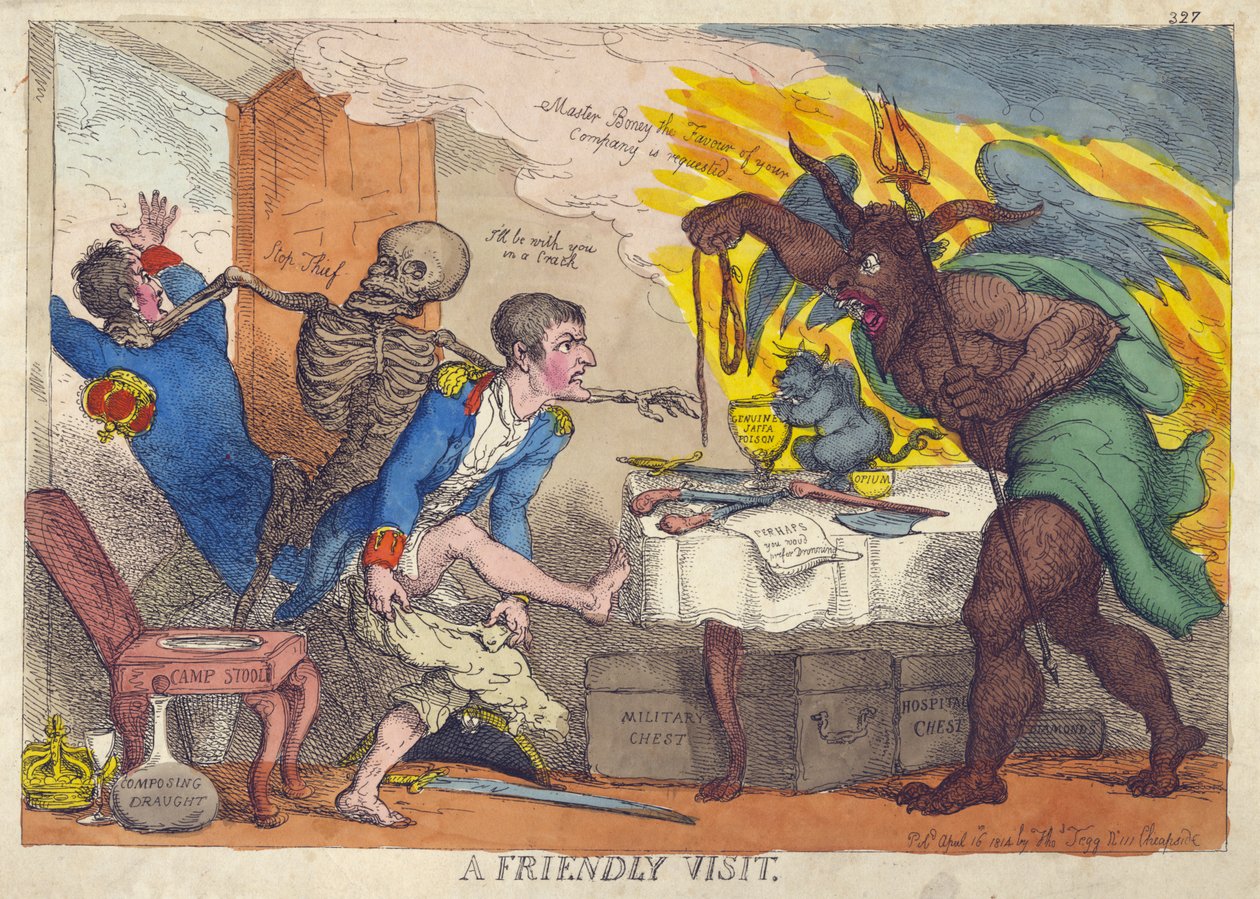 A FRIENDLY VISIT, Satire sur la défaite de Napoléon, son abdication et sa retraite à l
