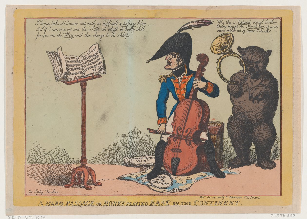 Un passage difficile, ou Boney jouant de la basse sur le continent, 24 septembre 1808 - Thomas Rowlandson