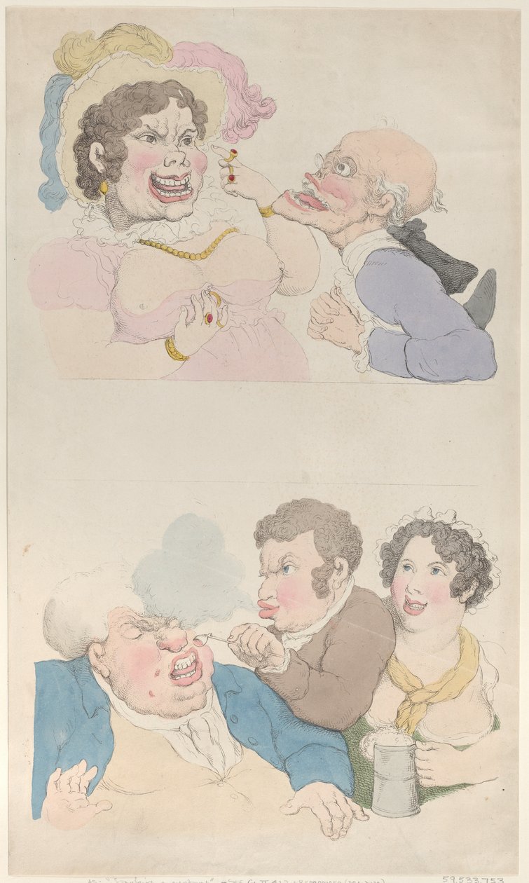 Un homme séduit par une femme, et fumant un client, 1800 - Thomas Rowlandson